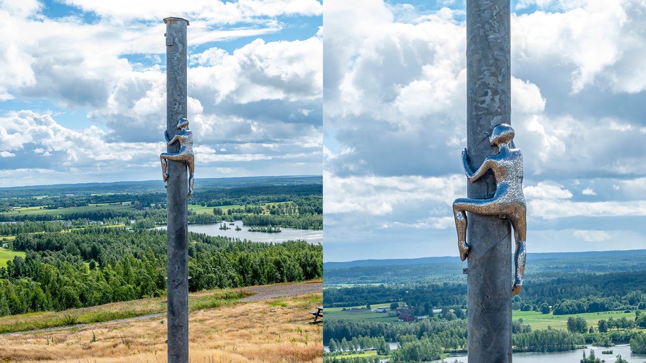 Nu är det dags att testa något annat. Vi har läst om en konstutställning på toppen av Kvarntorpshögen i Kumla. Det blir ett långt stopp som bjuder på många former...